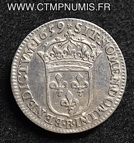 LOUIS XIV 1/12 ECU ARGENT JUVENILE 1659 B ROUEN