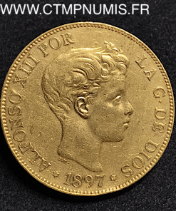 ESPAGNE 100 PESETAS OR ALPHONSE XIII 1897 (97)