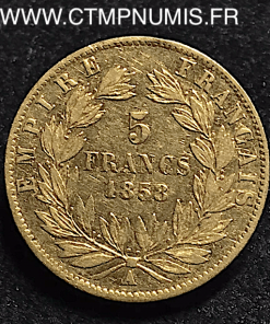 5 FRANCS OR NAPOLEON III 1860 A PARIS ABEILLE