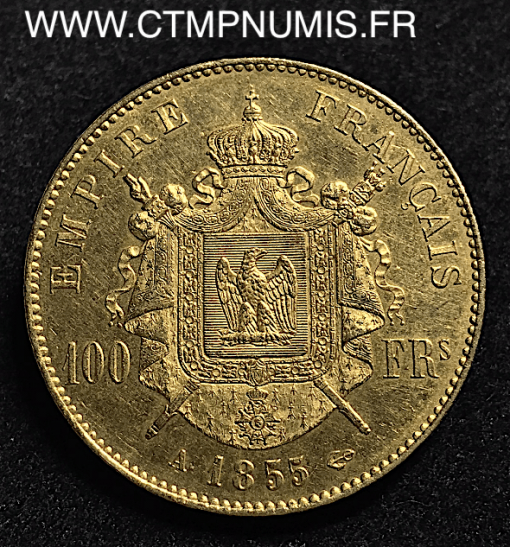 100 FRANCS OR NAPOLEON III TETE NUE 1855 A PARIS
