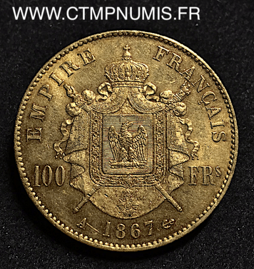 100 FRANCS OR NAPOLEON III LAUREE 1867 PARIS