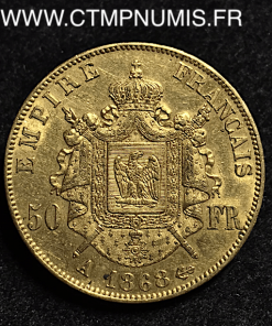 50 FRANCS OR NAPOLEON III TETE LAUREE 1868 A