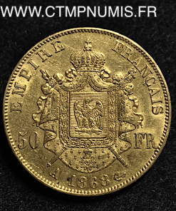 50 FRANCS OR NAPOLEON III TETE LAUREE 1868 A 