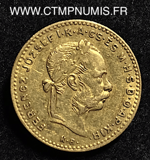 HONGRIE 10 FRANCS 4 FORINT OR FRANCOIS  1886