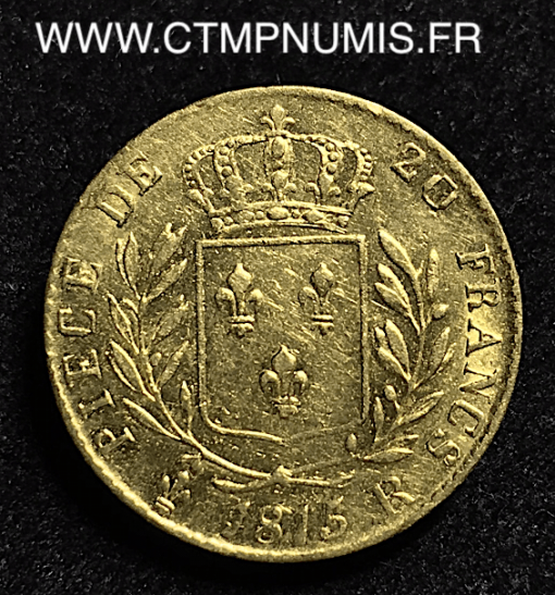 20 FRANCS OR LOUIS XVIII BUSTE 1815 R LONDRES