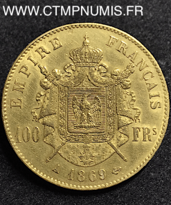 100 FRANCS OR NAPOLEON III TETE LAUREE 1869 A