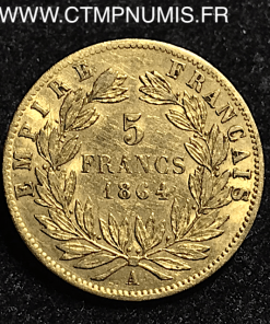 5 FRANCS OR NAPOLEON II LAUREE 1864 A PARIS