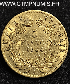 5 FRANCS OR NAPOLEON II LAUREE 1864 A PARIS 