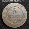 5 CENTIMES NAPOLEON I° 1808 BB STRASBOURG