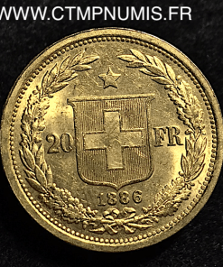 SUISSE 20 FRANCS OR HELVETIA 1886 SUP