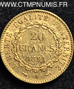 20 FRANCS OR GENIE 1891 A PARIS