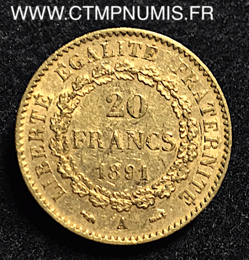 20 FRANCS OR GENIE 1891 A PARIS