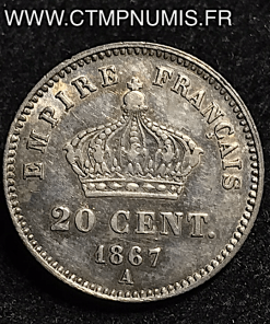 20 CENTIMES ARGENT NAPOLEON III 1867 A PARIS 