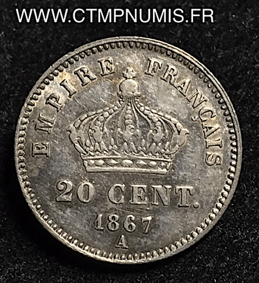 20 CENTIMES ARGENT NAPOLEON III 1867 A PARIS