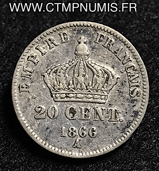 20 CENTIMES ARGENT NAPOLEON III 1866 A PARIS