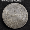 5 FRANCS ARGENT NAPOLEON  AN 13 M TOULOUSE