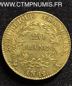 20 FRANCS OR BONAPARTE CONSUL AN 12 A PARIS