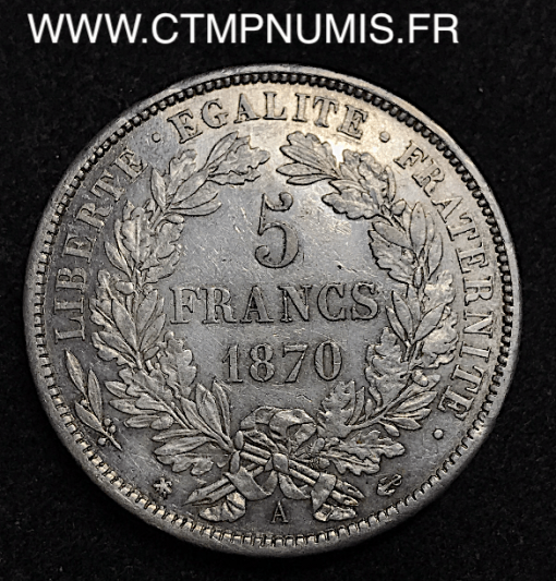 5 FRANCS ARGENT CERES AVEC LEGENDE 1870 A