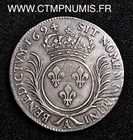 LOUIS XIV ECU ARGENT AUX PALMES 1694 A PARIS
