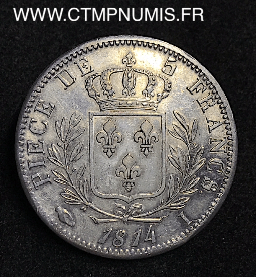 5 FRANCS ARGENT LOUIS XVIII 1814 I LIMOGES