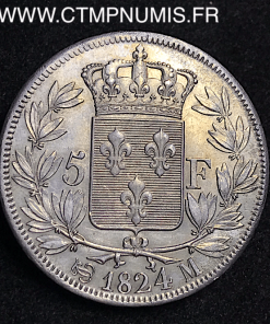 5 FRANCS ARGENT LOUIS XVIII 1824 M TOULOUSE