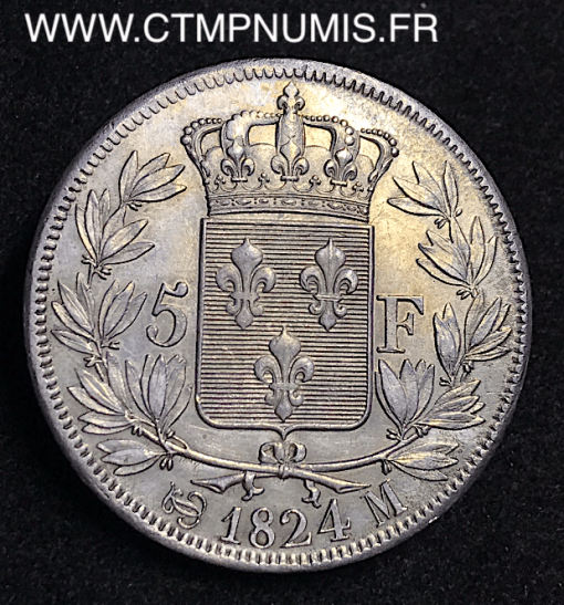 5 FRANCS ARGENT LOUIS XVIII 1824 M TOULOUSE