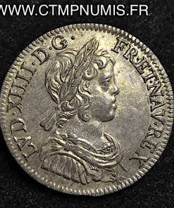 LOUIS XIV 1/4 ECU ARGENT MECHE COURTE 1643. PARIS