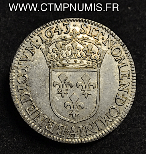 LOUIS XIV 1/4 ECU ARGENT MECHE COURTE 1643.  PARIS