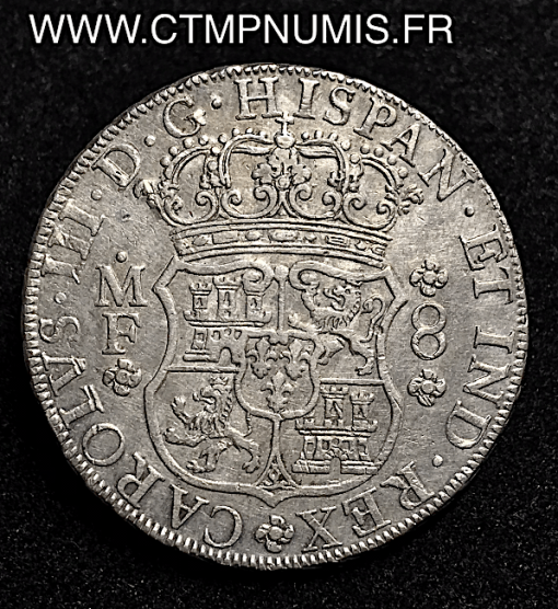 MEXICO 8 REALES ARGENT CHARLES III 1864 MF