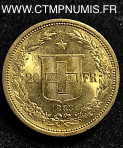 SUISSE 20 FRANCS OR HELVETIA 1883