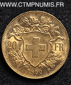 SUISSE 20 FRANCS OR VRENELI 1900