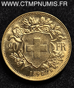 SUISSE 20 FRANCS OR VRENELI 1898