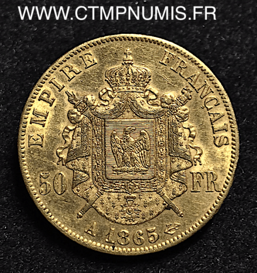 50 FRANCS OR NAPOLEON 1865 A PARIS LAUREE