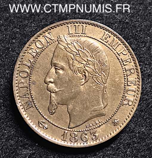 5 CENTIMES NAPOLEON III LAUREE 1863 A PARIS