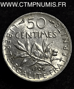 50 CENTIMES SEMEUSE ARGENT 1906 SUP