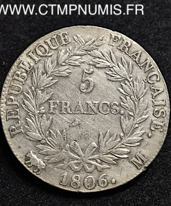 5 FRANCS ARGENT NAPOLEON 1806 M TOULOUSE