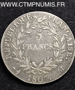 5 FRANCS ARGENT NAPOLEON 1807 M TOULOUSE