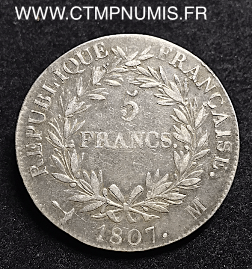 5 FRANCS ARGENT NAPOLEON 1807 M TOULOUSE