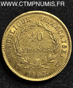 40 FRANCS  OR  NAPOLEON 1807 W  LILLE