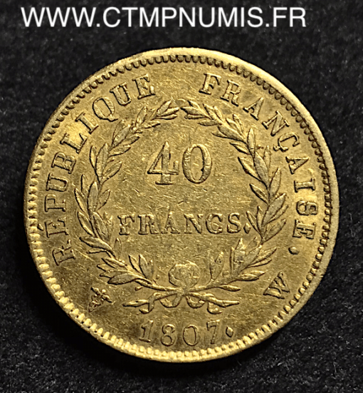 40 FRANCS  OR  NAPOLEON 1807 W  LILLE