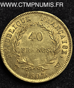 40 FRANCS OR NAPOLEON 1807 W LILLE