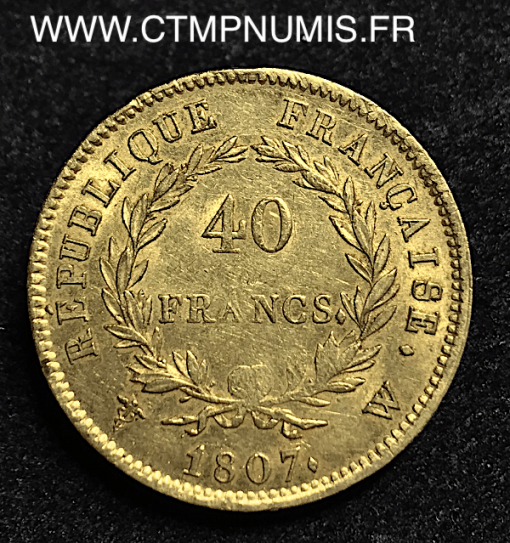 40 FRANCS OR NAPOLEON 1807 W LILLE