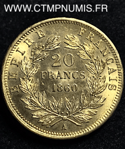 20 FRANCS OR NAPOLEON III 1860 A PARIS SPL