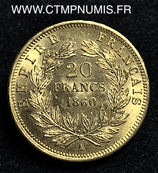 20 FRANCS OR   NAPOLEON III   1860 A  PARIS   SPL