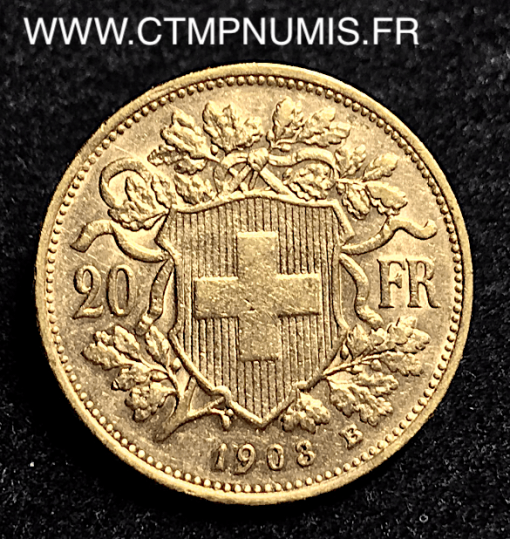 SUISSE 20 FRANCS OR VRENELI 1903 SUP