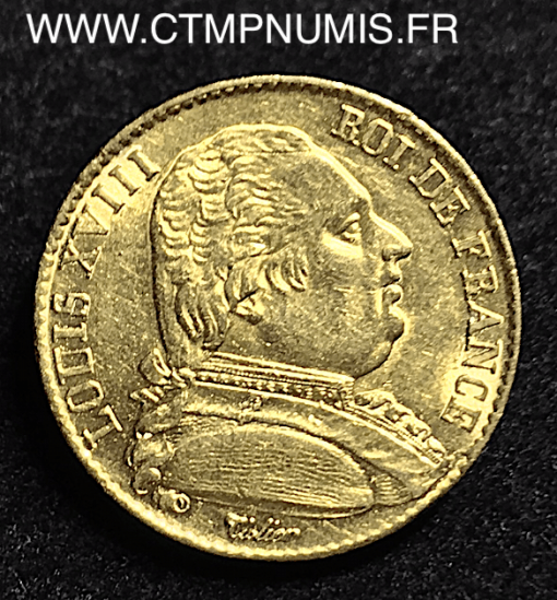 20 FRANCS OR LOUIS XVIII HABILLE 1814 A PARIS