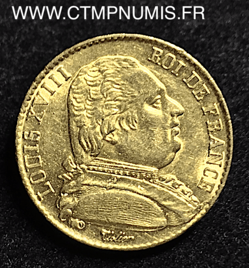 20 FRANCS OR  LOUIS XVIII  HABILLE   1814 A  PARIS