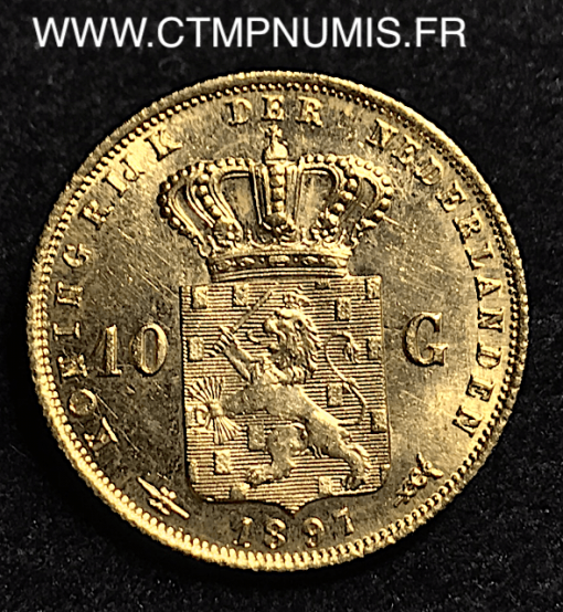 PAYS BAS 10 GULDEN  OR  CHEVEUX LONGS   1897