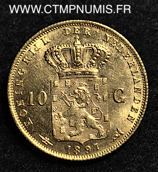 PAYS BAS 10 GULDEN OR CHEVEUX LONGS 1897