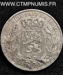 BELGIQUE   5 FRANCS  ARGENT   LEOPOLD II   1867 